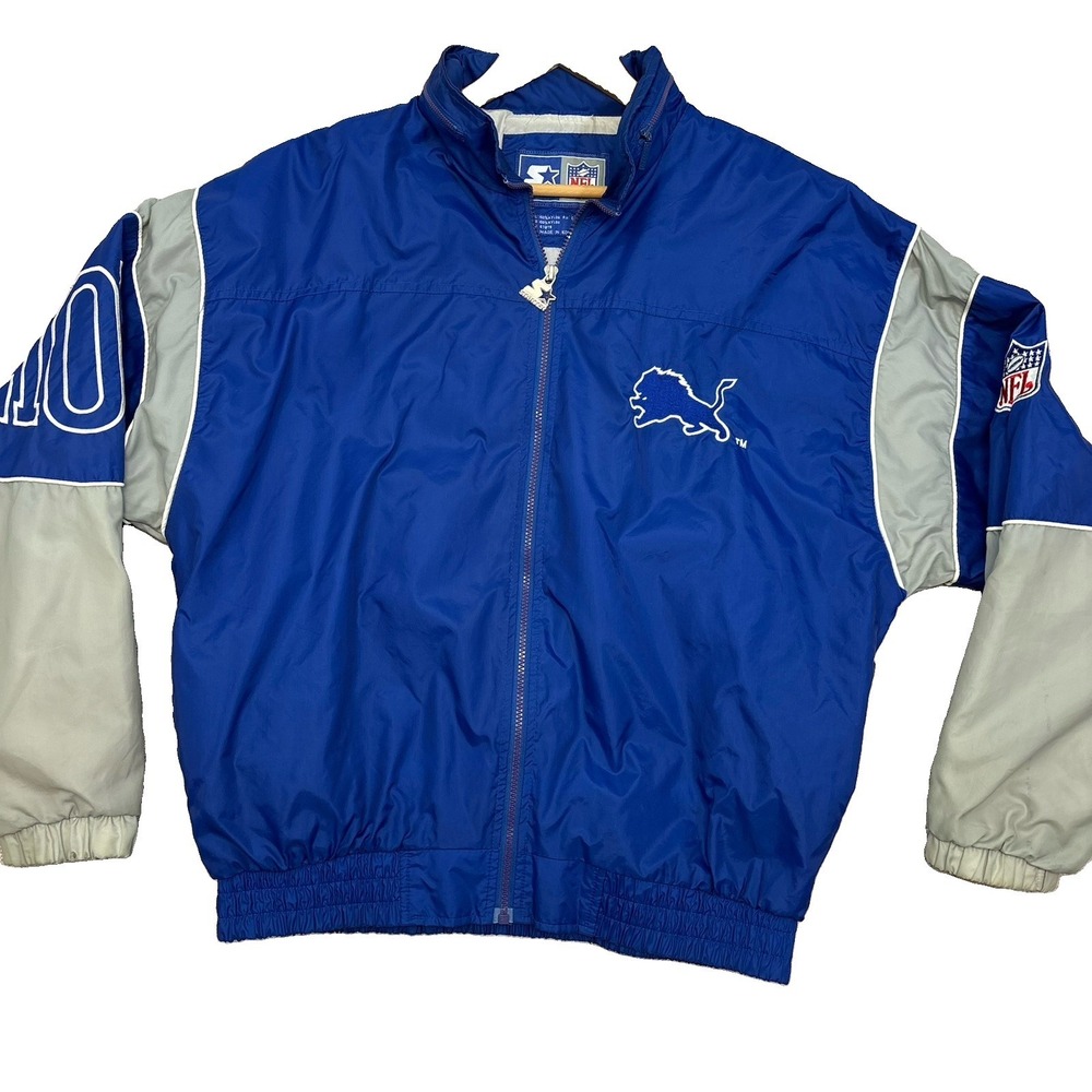 Vintage 90s Starter NFL Detroit Lions Full Zip Windbreaker Jacket Mens Sz L